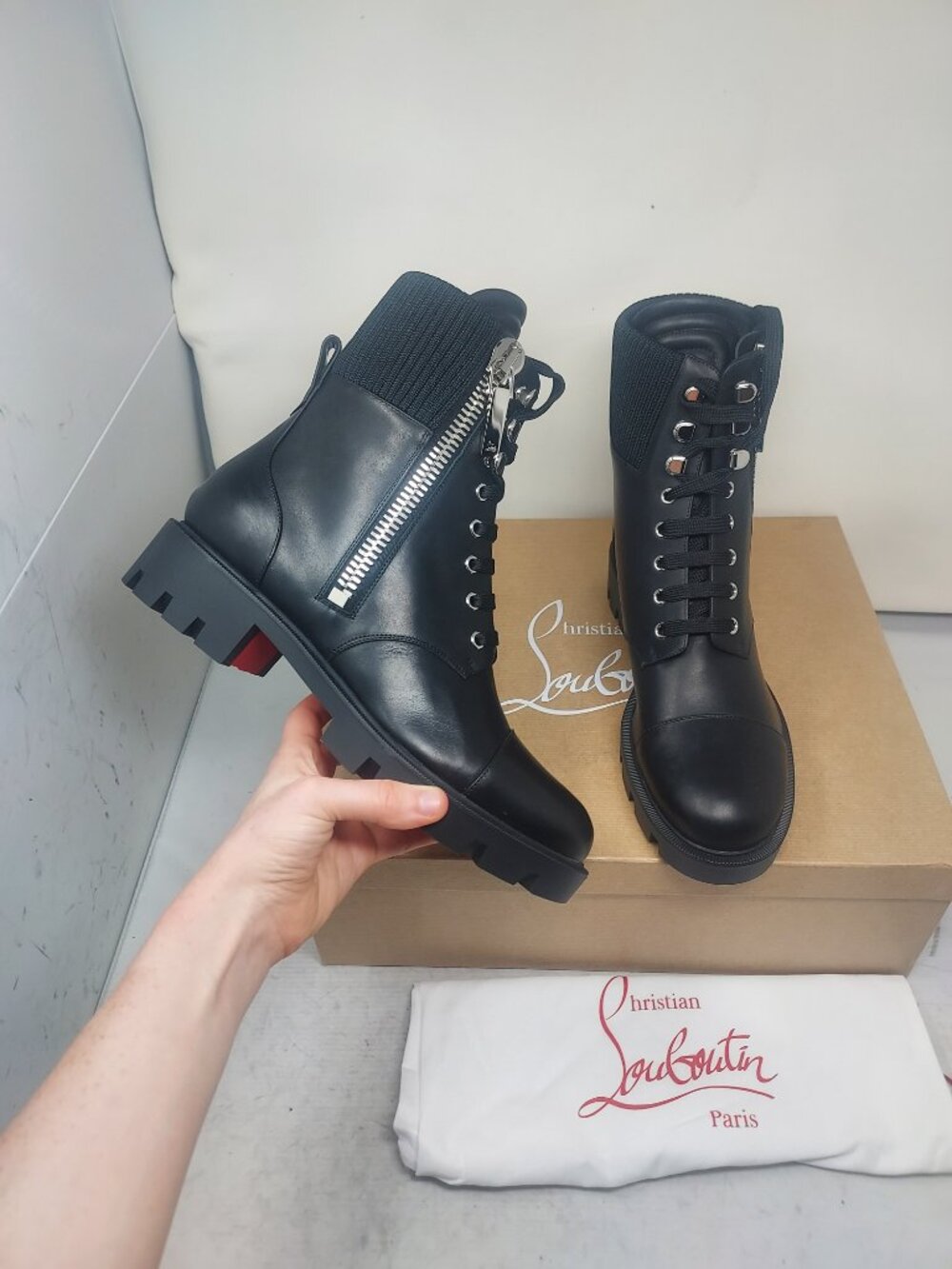 Christian Louboutin Black En Hiver Leather Combat Boots
